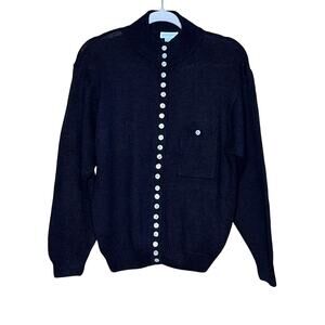 Vintage Jamie Scott Black 90's Knit Cardigan,Ramie Cotton,Button Down, Sz M